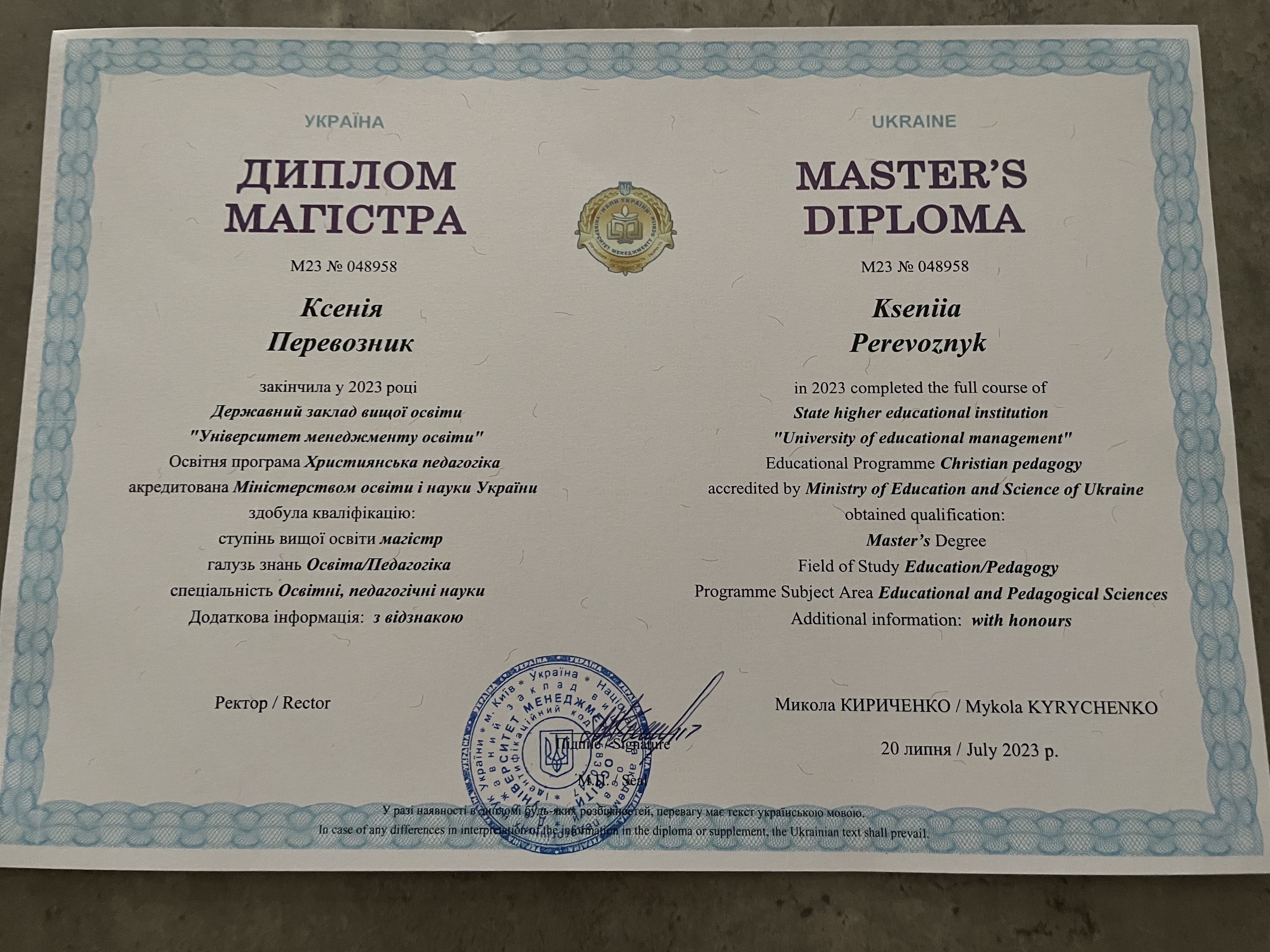 зображення Диплом Магістра