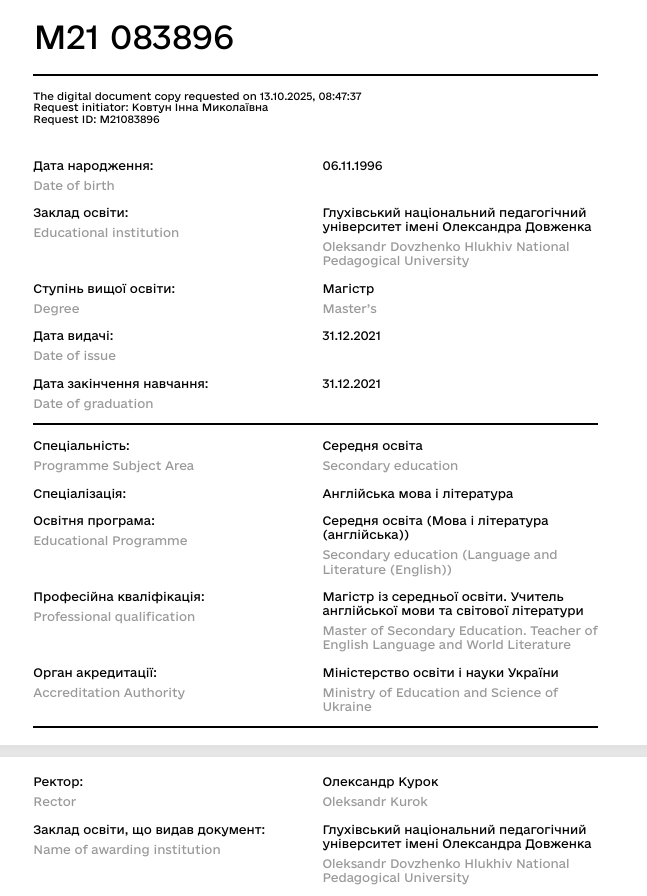 зображення Магістр з англійської мови та світової літератури